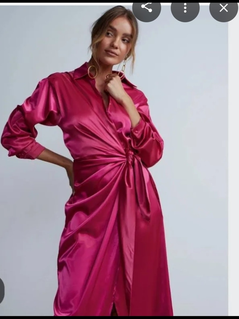 New York & Company Hot Pink Satin Blouse Dress
